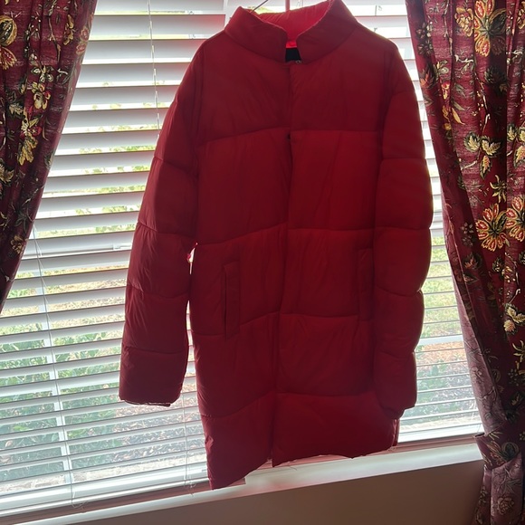 Red Long Puffer Jacket - Picture 4 of 7